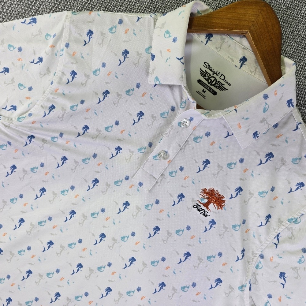 Straight Down x Oak Tree Golf Polo Medium White Mermaid Coastal Performance